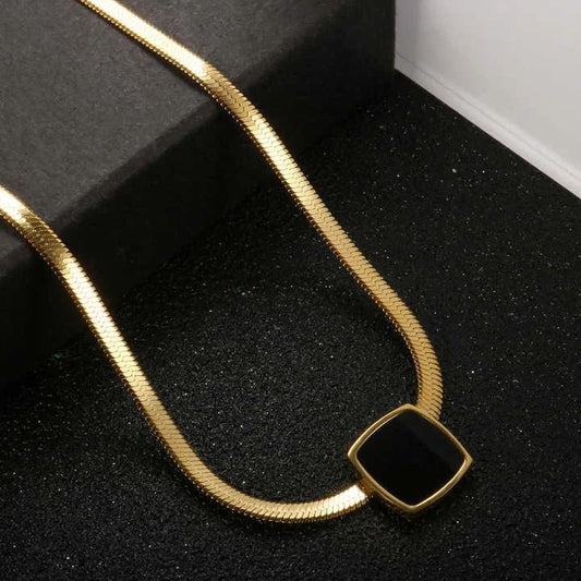 Luxury Black Square Pendant Set ( Stainless Steel )