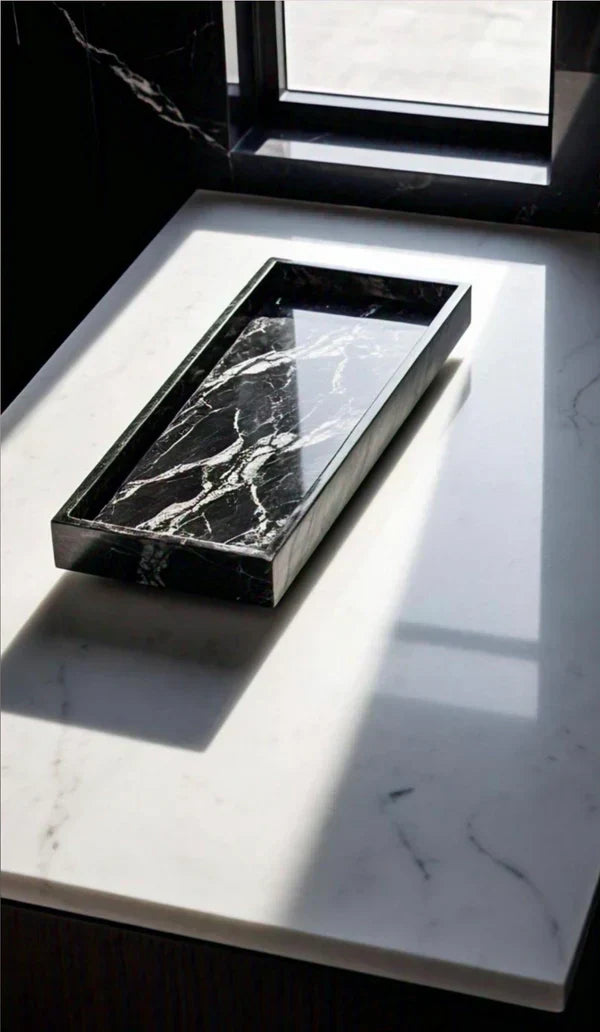 Black & White Marble Bathroom Tray
