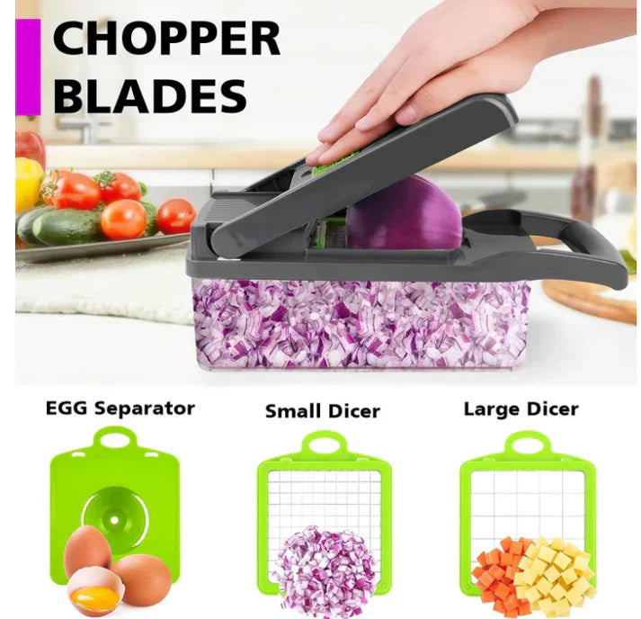 16-in-1 Multifunctional Vegetable Cutter & Slicer – Kitchen Tool with Interchangeable Blades