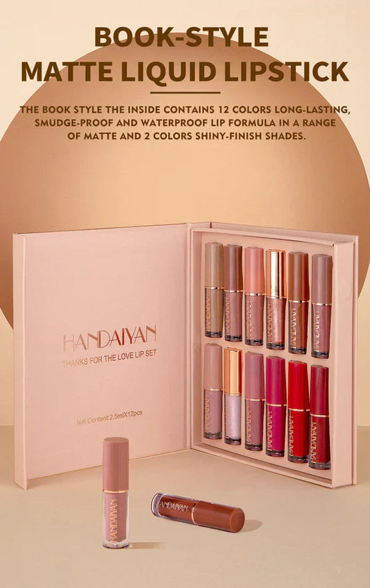 12-Piece Matte Liquid Lipstick & High Shine Lip Gloss Set – Waterproof, Long