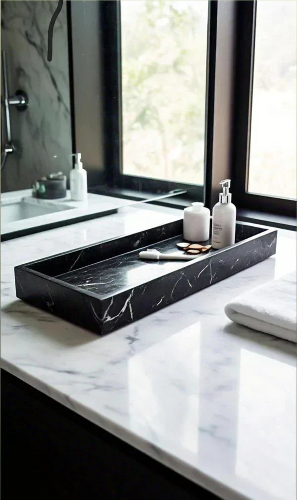 Black & White Marble Bathroom Tray