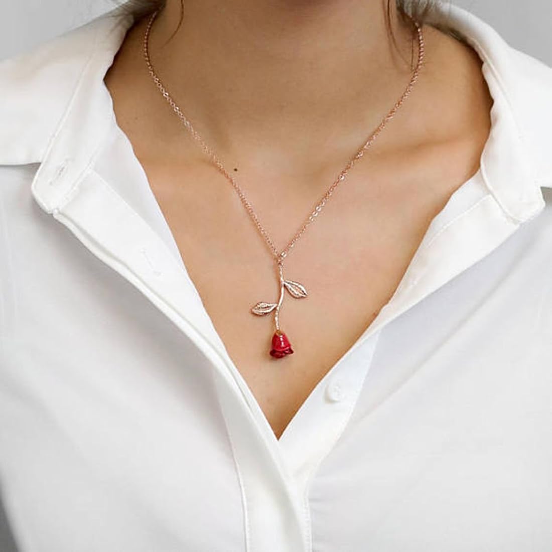 Falling Rose Pendant "Adjustable Chain"